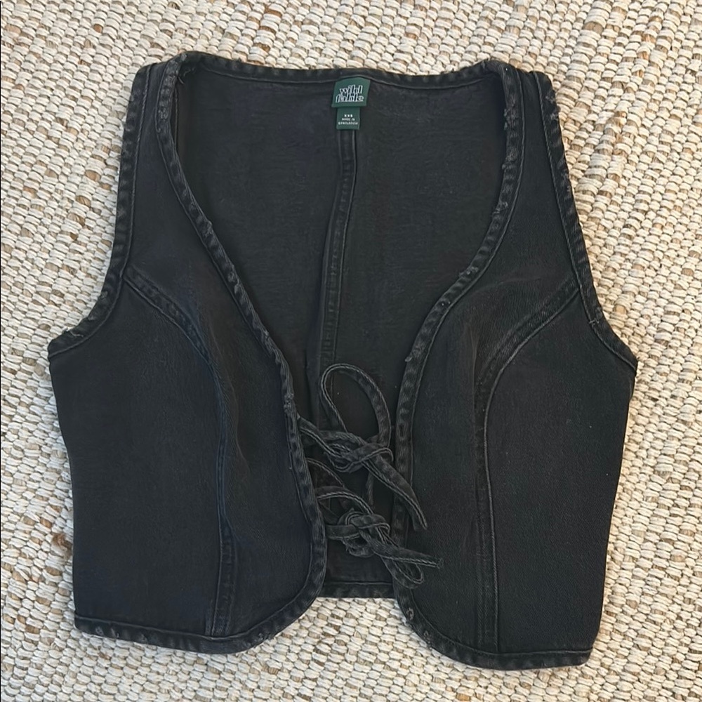 Black Denim Lace-Up Vest